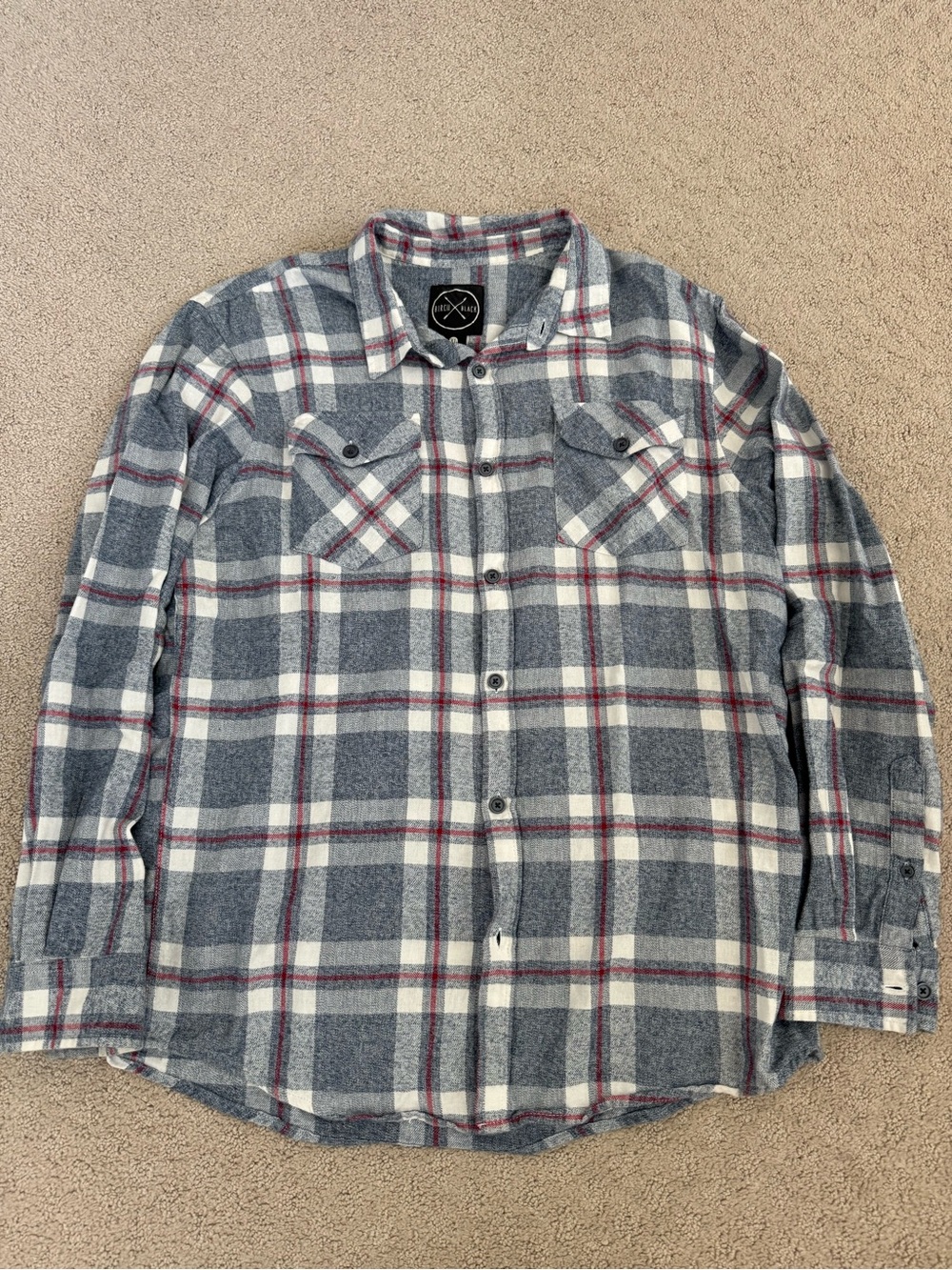 Men's Gray Plaid Button-Up Shirt - Casual Flannel - Size XL